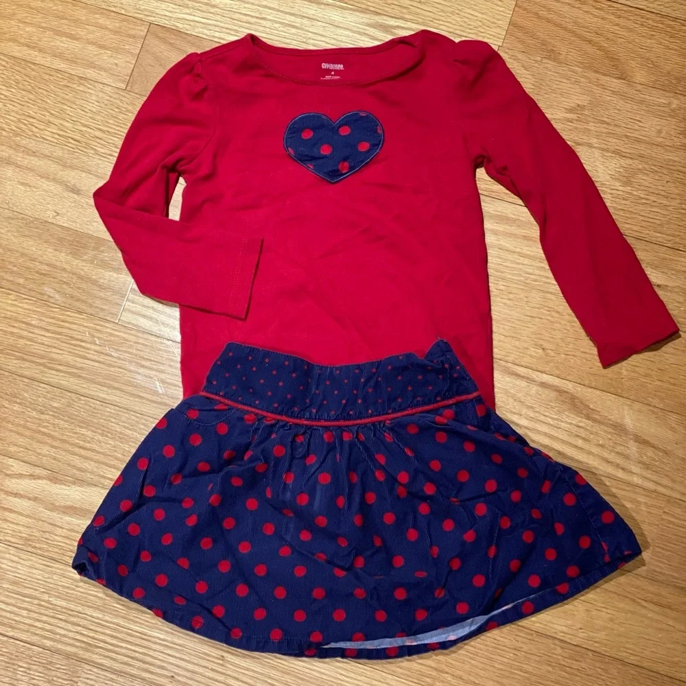 Gymboree Outfit Long Sleeve Heart Shirt With Matching Corduroy Skirt Size 4T